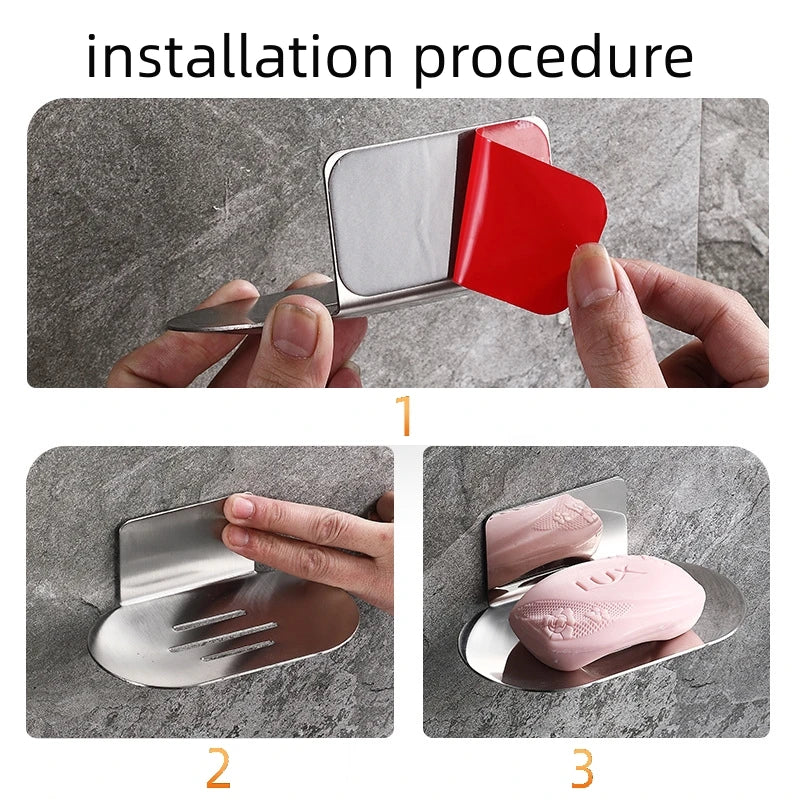 Porte-Savon Mural Inox Adhésif Sans Perçage, Poli ou Brossé
