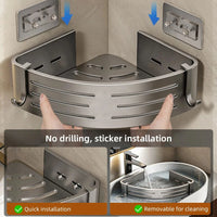 Étagère d'Angle de Douche Aluminium Sans Perçage, 1 ou 2 Niveaux