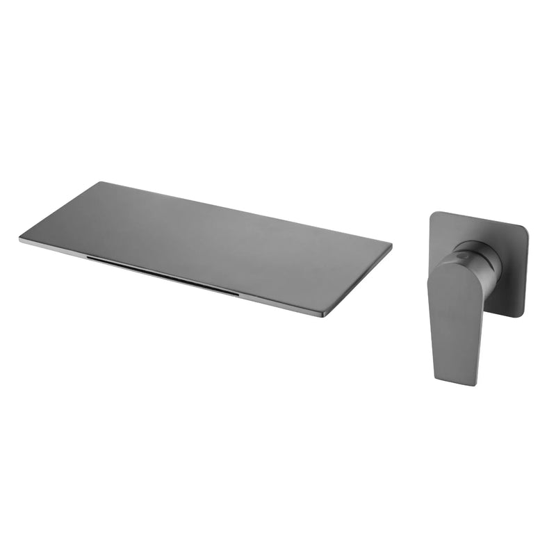 Robinet Mural Lavabo Cascade Encastré, Bec Plat, 4 Finitions