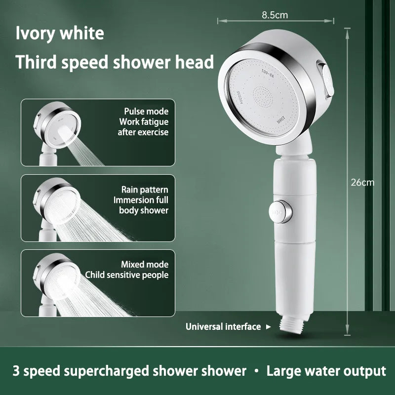 Pommeau de Douche à Tête Pivotante 360°, 3 Modes et Bouton Stop