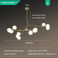 Lustre Suspension Cuisine Branches et Globes de Verre, Doré ou Noir