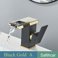 Mitigeur Lavabo Cascade LED Noir, Doré ou Chromé, Bec Court ou Haut