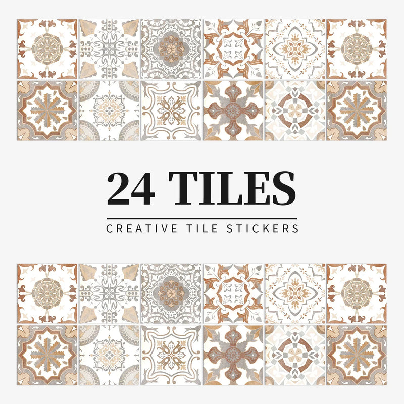 Autocollants Carrelage Adhésifs pour Crédence et Salle de Bain, 26 Motifs, Lot de 24