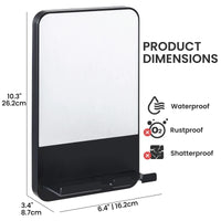 Miroir de Douche Anti-Buée Noir avec Support Rasoir, Sans Perçage à Ventouse