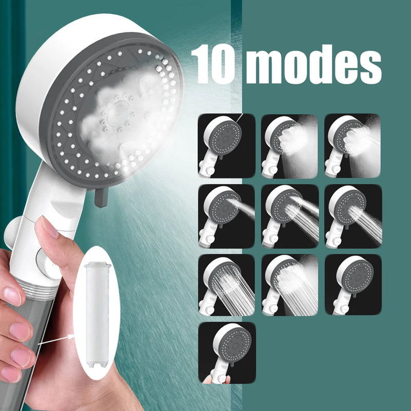 Pommeau de Douche Filtrant à 10 Modes Haute Pression, Noir ou Blanc