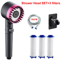 Pommeau de Douche à Filtre Massage, Kit avec Flexible et Support, Gris ou Violet