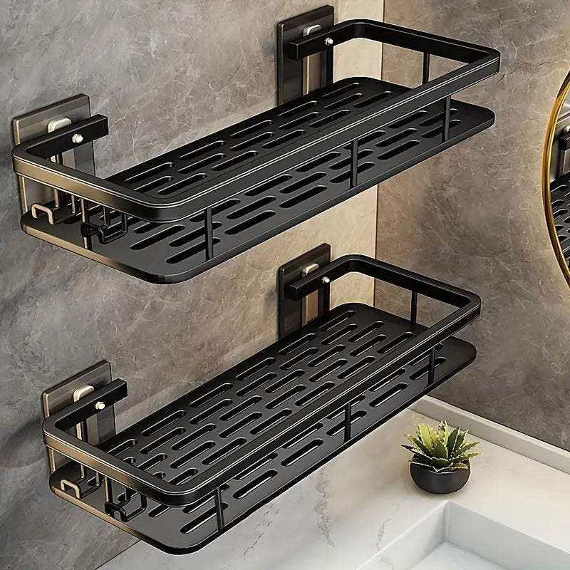 Étagère de Douche Sans Perçage Aluminium, Angle Doré, Rectangulaire Noir ou Argent