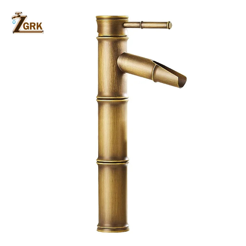 Mitigeur Lavabo Laiton Décor Bambou, 3 Becs, Bas ou Haut