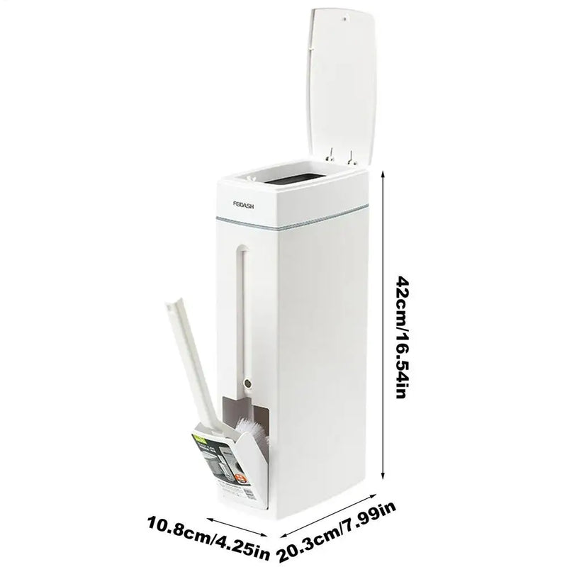 Poubelle Salle de Bain Étroite 4,5 L avec Brosse WC Intégrée, Blanche
