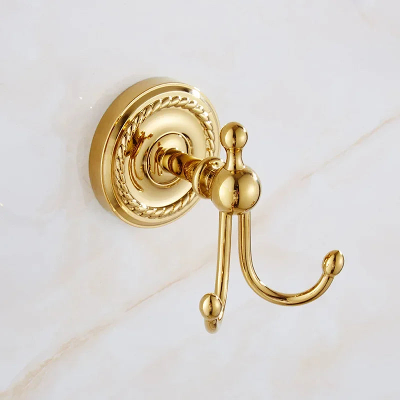 Accessoires Salle de Bain Laiton Doré Rosace Torsadée à la Pièce, 11 Articles