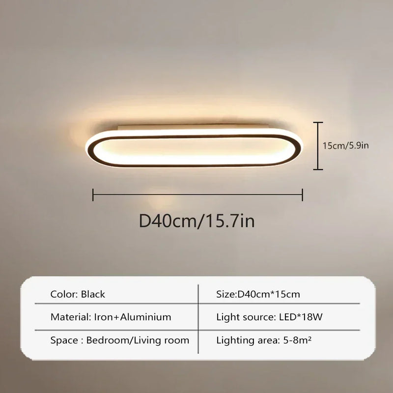 Plafonnier Cuisine LED Ovale Noir Moderne, 40, 60 ou 80 cm