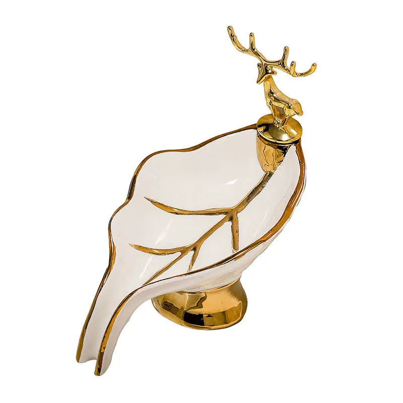Porte-Savon Céramique Feuille Décor Cerf Doré