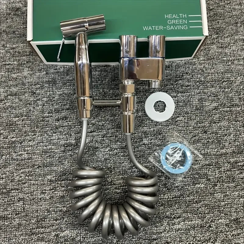 Robinet d'Angle Double Sortie, Douchette WC en Option, Noir Chromé Gris