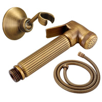Douchette WC Rétro Laiton Antique, Kit avec Flexible et Support Mural