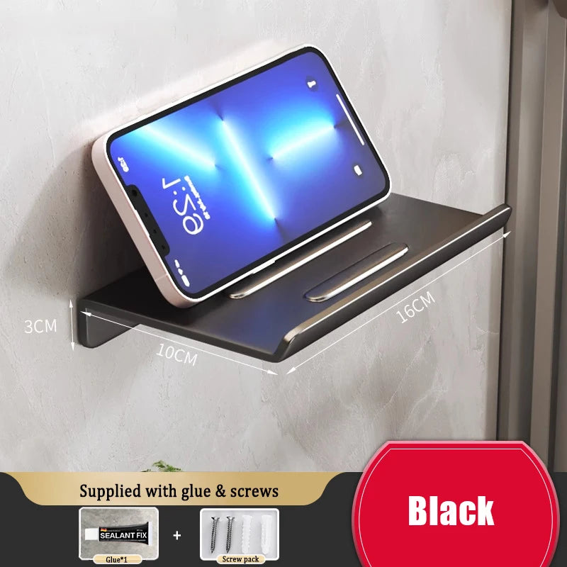 Porte-Papier Toilette Mural Aluminium avec Tablette, Noir ou Gris Anthracite