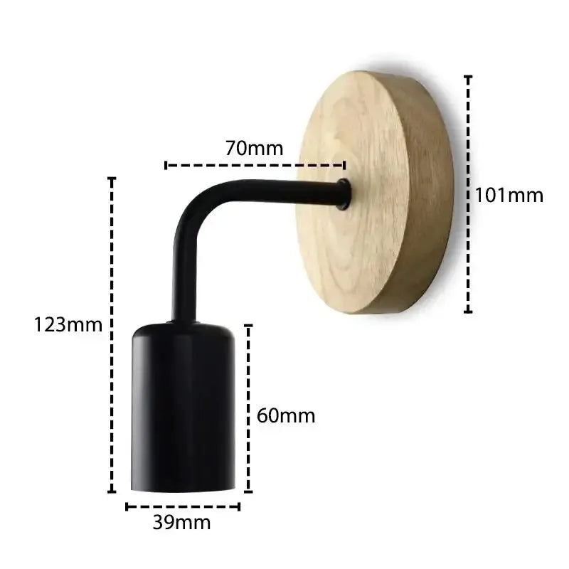 Applique Murale Bois et Métal Noir, Douille E27, Bras Pivotant 350°
