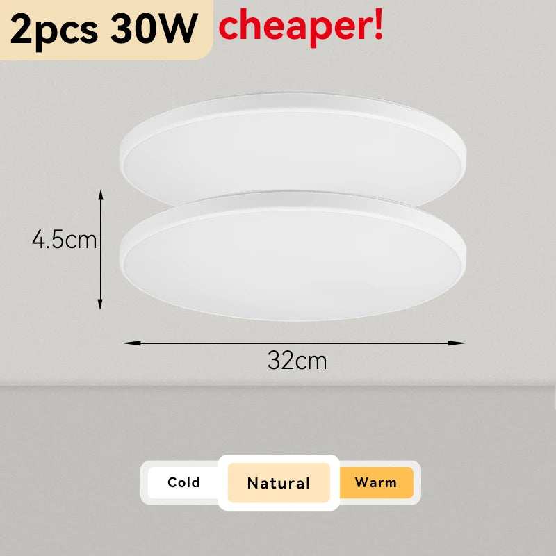 Plafonnier Cuisine LED Rond Ultra Plat 4,5 cm, Blanc ou Noir, 15 à 50 W