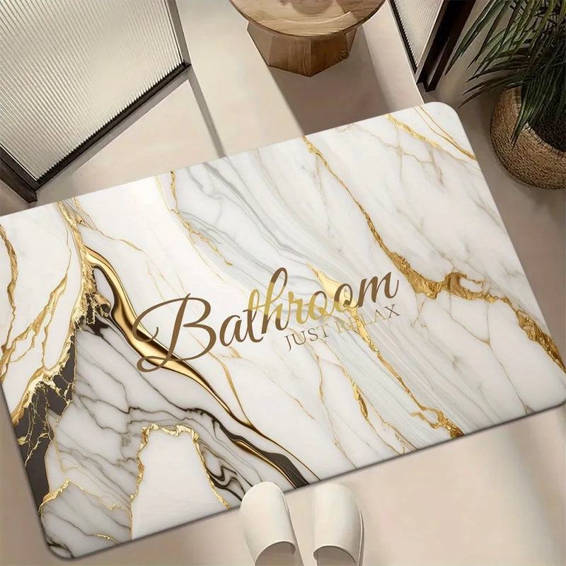 Tapis de Bain Marbre Blanc et Doré Antidérapant