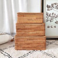 Panier de Rangement en Rotin Tissé avec Couvercle, 3 Tailles