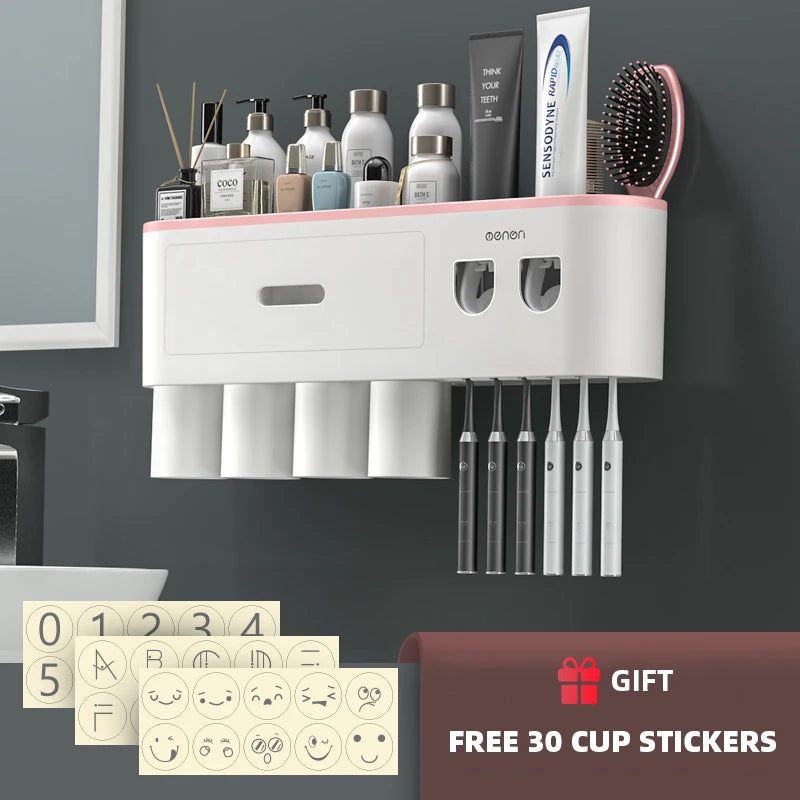 Porte-Brosse à Dents Mural Magnétique, Distributeur de Dentifrice, 1 à 5 Gobelets