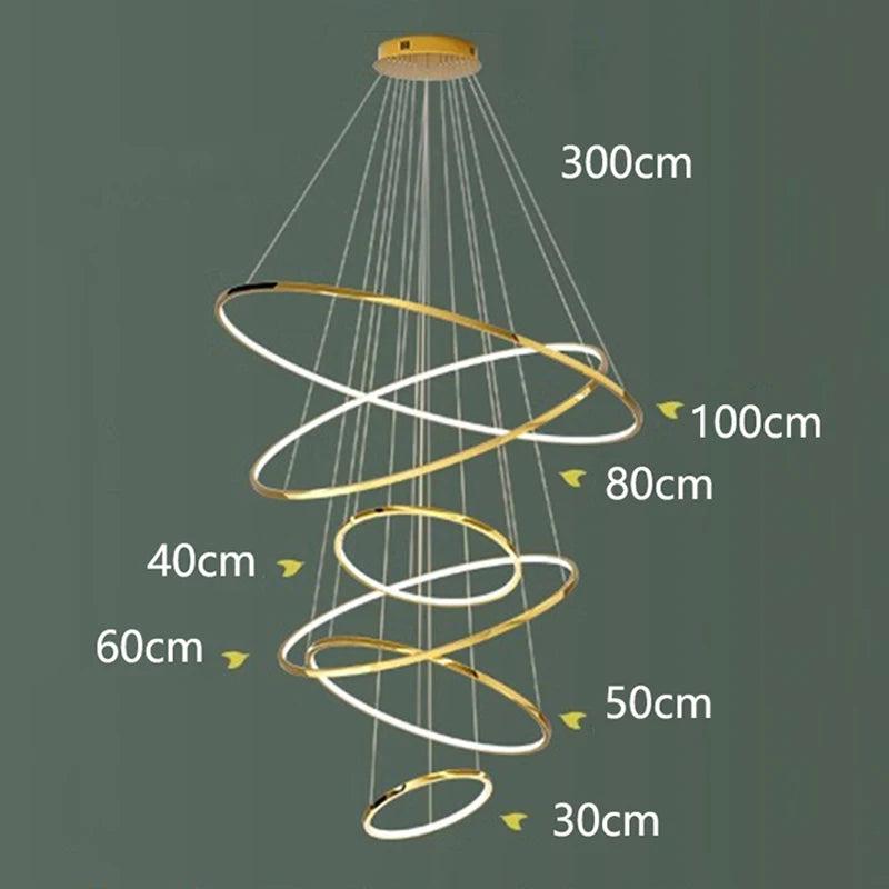 Suspension Cuisine LED à 5, 6 ou 7 Anneaux, Double Hauteur et Escalier