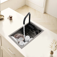 Évier de Cuisine Inox 304 Robinet Pliable, Gris Anthracite, 45 x 30 cm