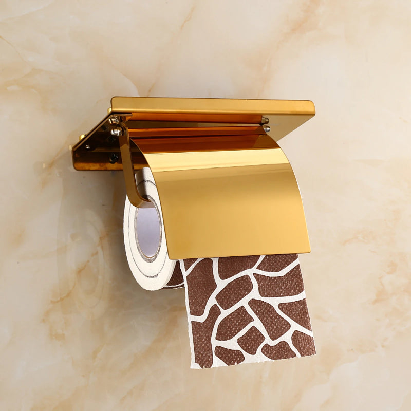 Porte-Papier Toilette Mural Doré avec Tablette