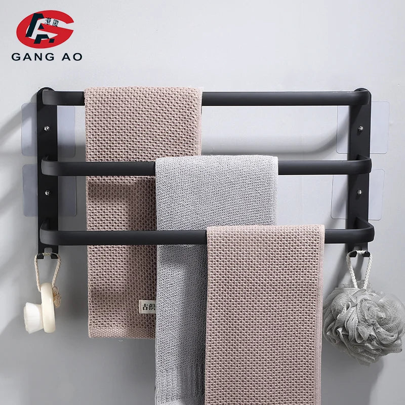 Porte-Serviettes Mural Aluminium Noir Autocollant 1 à 3 Barres 50 cm