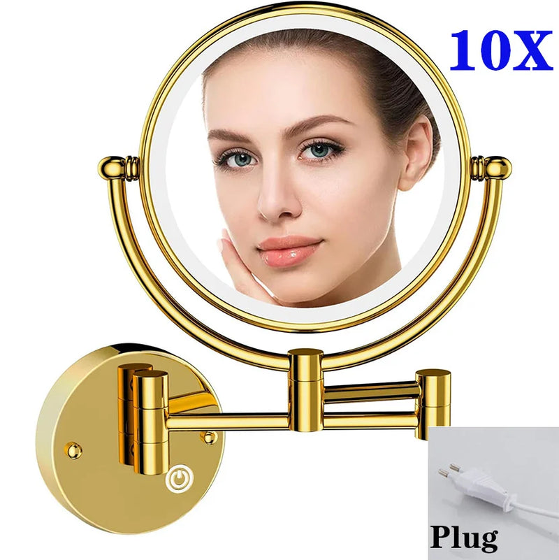 Miroir de Maquillage LED Grossissant 10X Tactile Mural Double Bras Extensible
