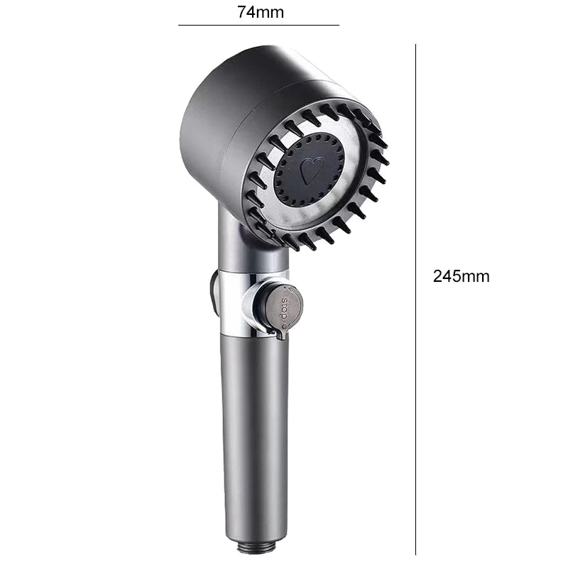 Pommeau de Douche Massant à Picots, 4 Modes, Bouton Stop, Gris ou Fuchsia
