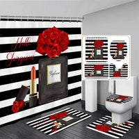 Rideau de Douche Flacon Parfum 180x180 cm et Tapis à la Pièce