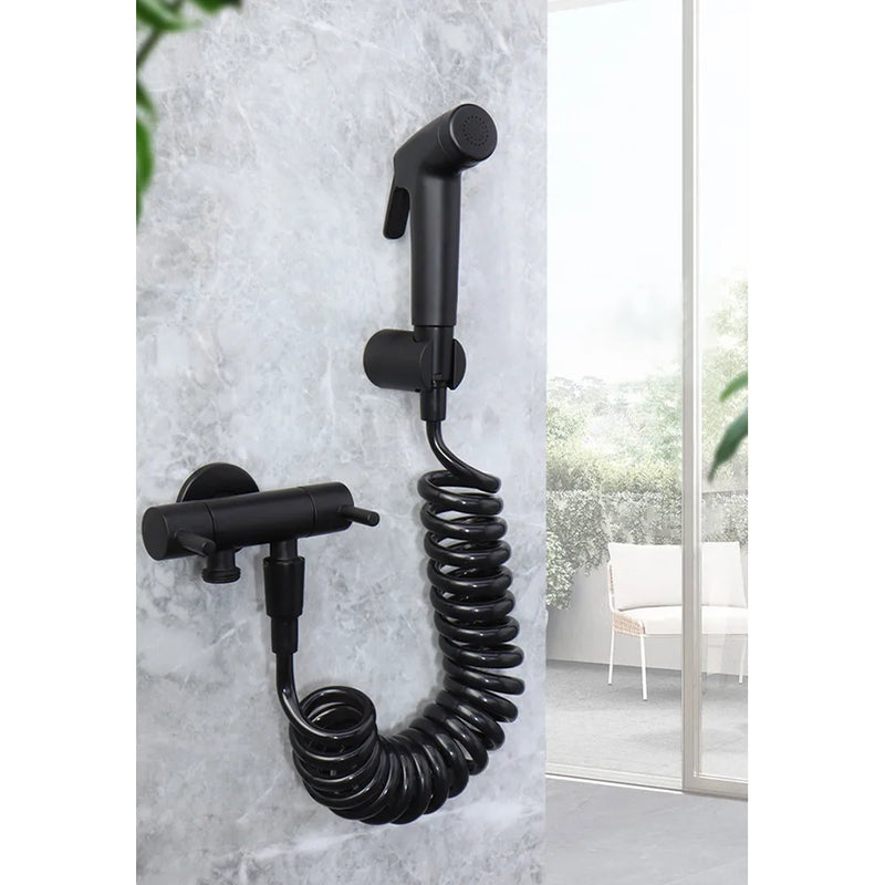 Douchette WC Noire avec Support et Flexible, Raccord G 1/2