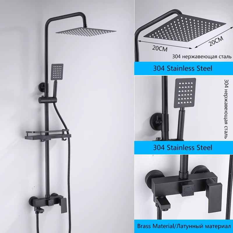Douche Encastrable 3-4 Voies Noire ou Chromée