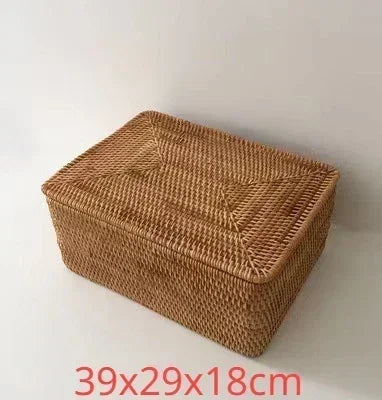 Panier de Rangement en Rotin Tissé avec Couvercle, 3 Tailles