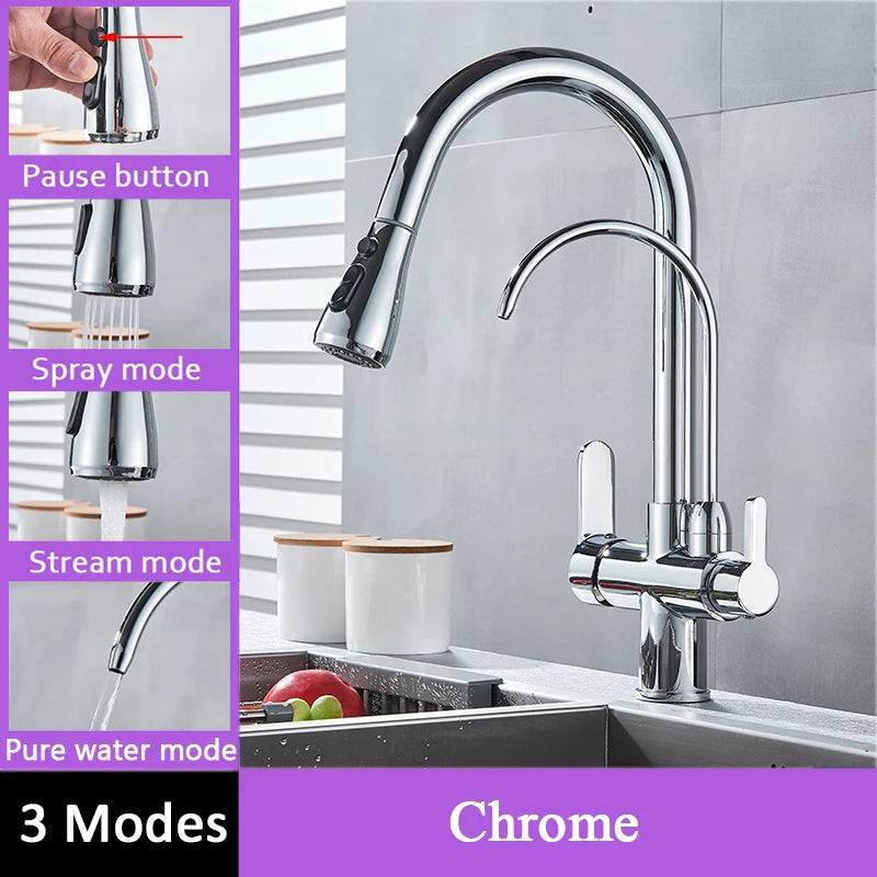 Mitigeur Cuisine Col de Cygne Eau Filtrée Extractible, 8 Finitions