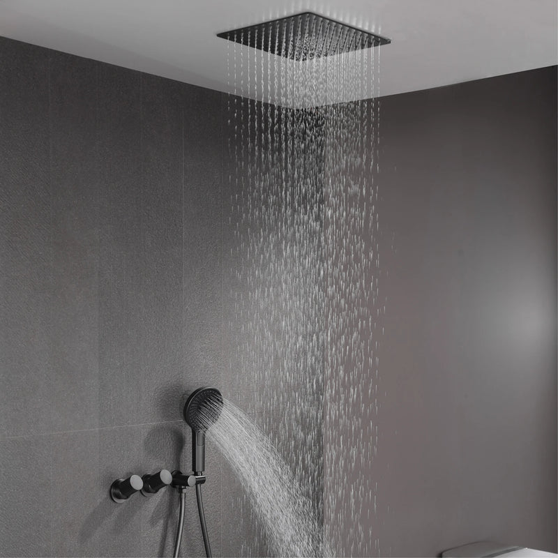 Douche Encastrable Plafond Laiton Carré, Mitigeur 2 Fonctions et Douchette