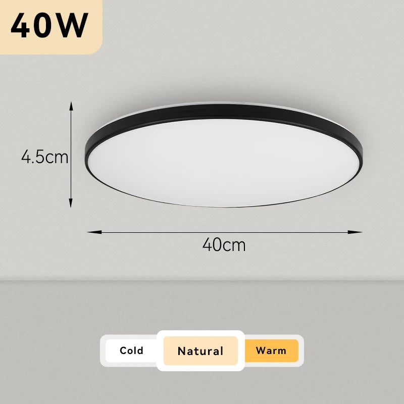 Plafonnier Cuisine LED Rond Ultra Plat 4,5 cm, Blanc ou Noir, 15 à 50 W
