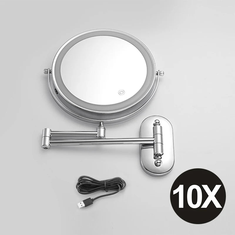Miroir Grossissant Mural LED Rechargeable USB, Double Face 3x à 10x, 20 cm