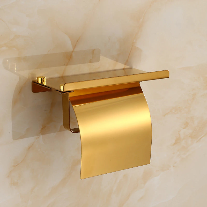 Porte-Papier Toilette Mural Doré avec Tablette