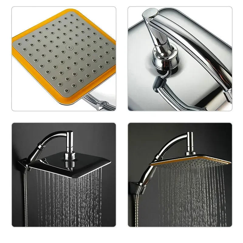 Pommeau de Douche Effet Pluie Carré Chromé avec Bras 20 cm