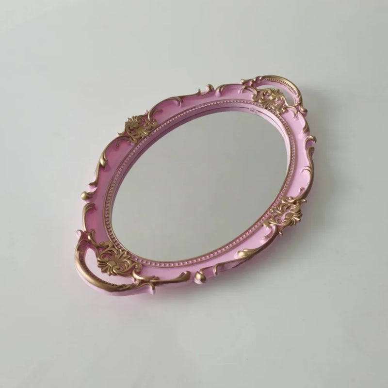 Plateau Miroir Ovale Rangement Bijoux Style Vintage
