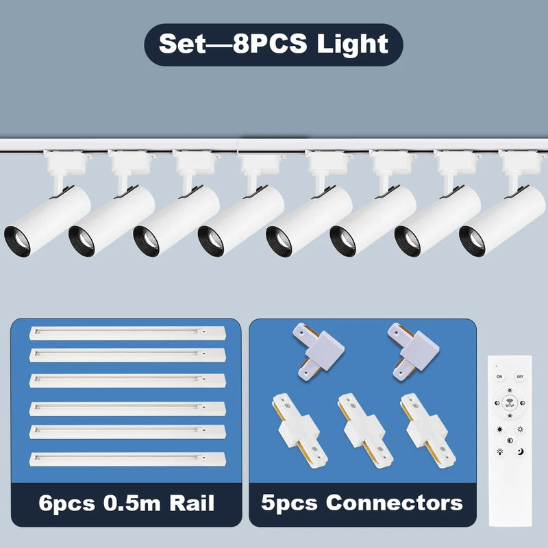 Spot LED sur Rail Dimmable, Kit 3 à 8 Spots 20 W avec Télécommande
