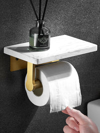 Porte-Papier Toilette Mural avec Tablette Marbre et Aluminium Doré