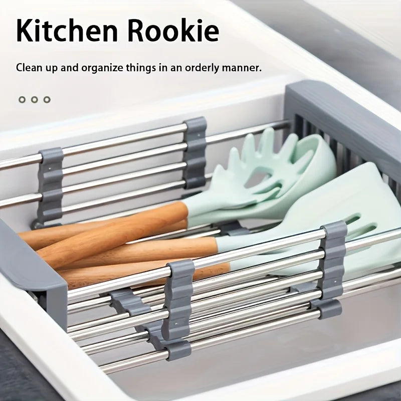 Égouttoir Inox Extensible pour Évier de 28 à 46,5 cm, Petit ou Grand Format