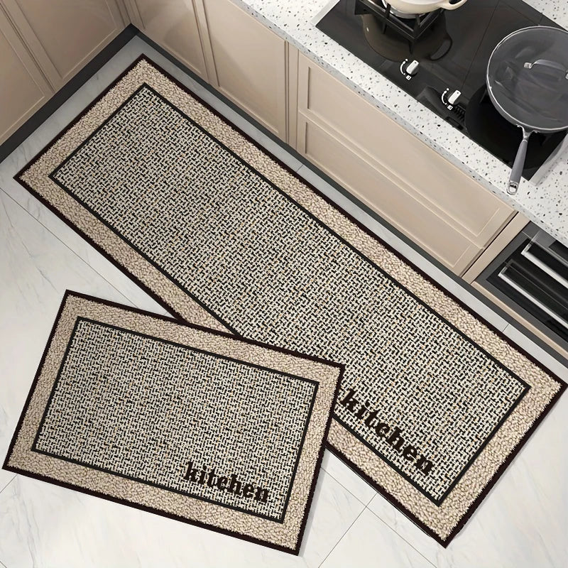 Tapis de Cuisine Diatomite Antidérapant Beige Bordure Noire, Largeur 45 cm