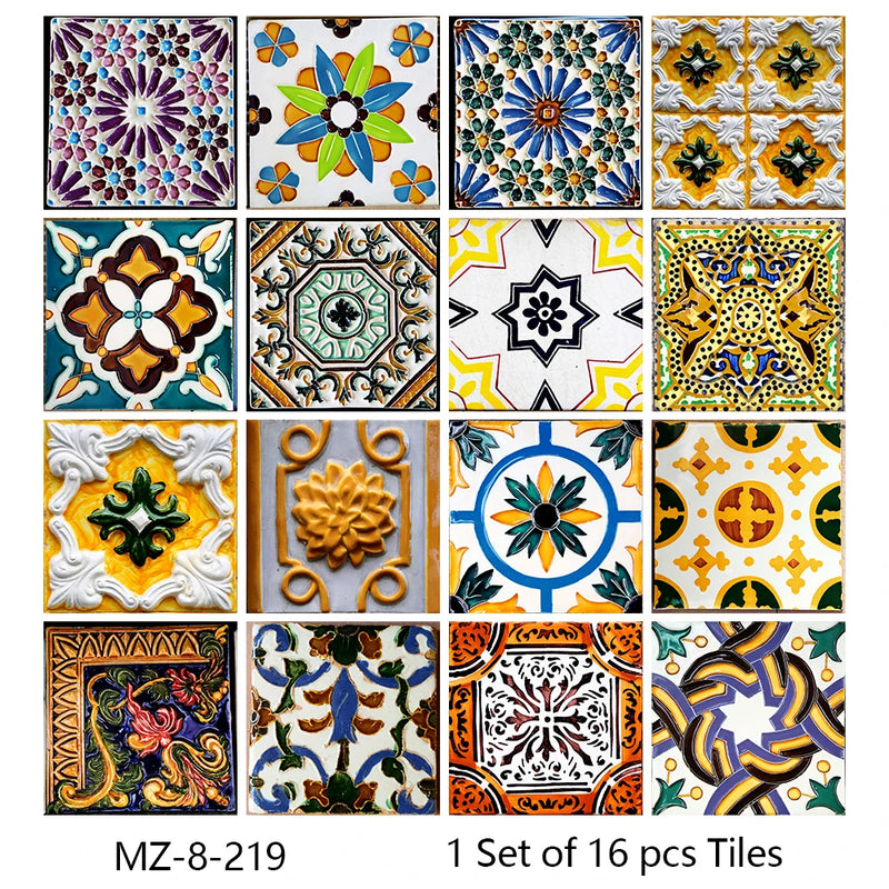 Lot de 16 Stickers Carrelage Adhésifs Motif Aquarelle