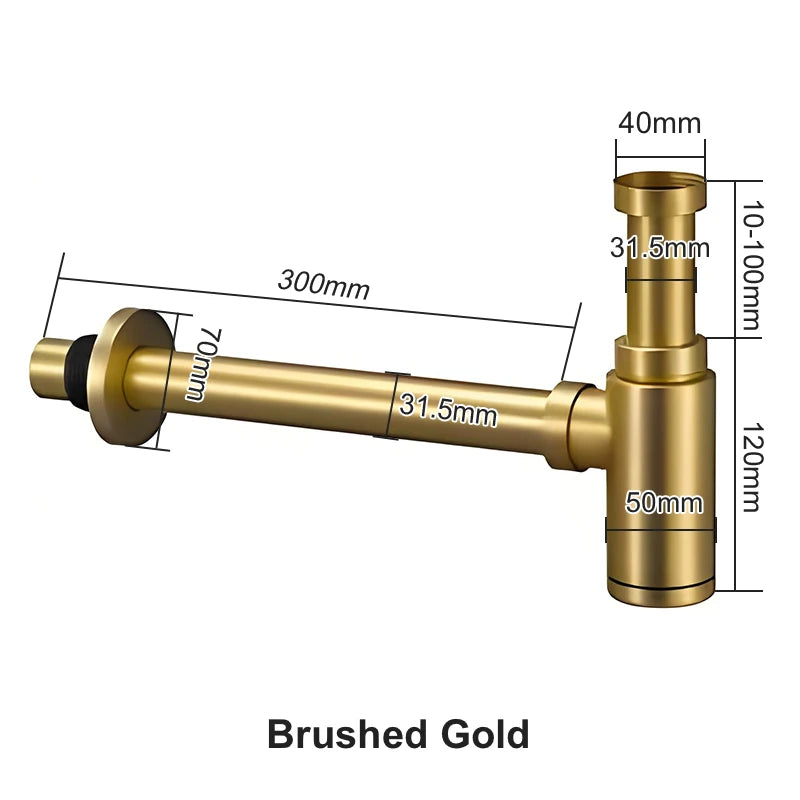 Siphon Lavabo Inox 304 Réglable 10-100 mm, Sortie 300 mm, 5 Finitions