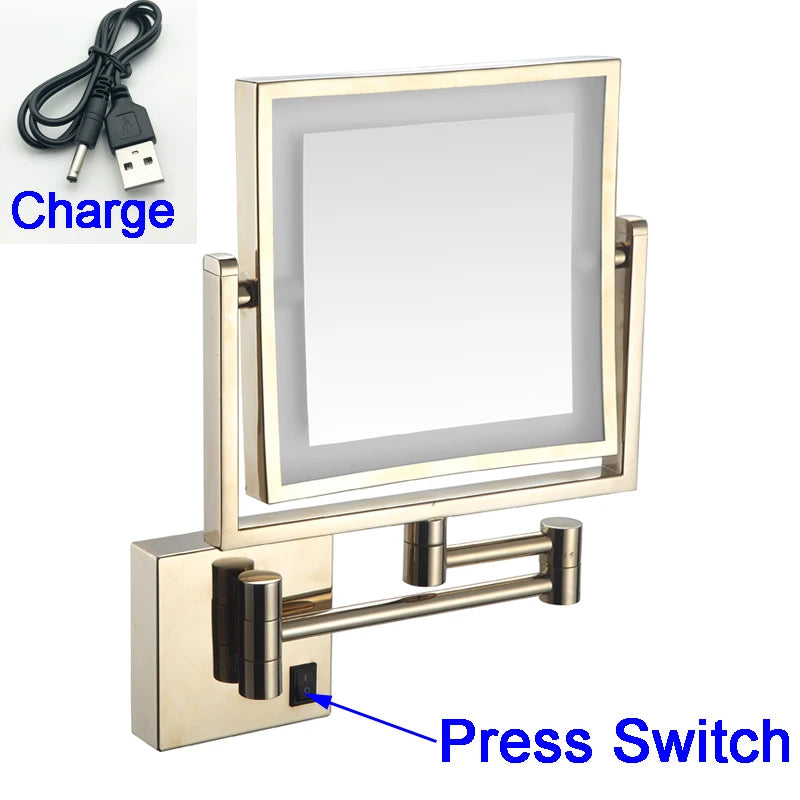 Miroir Grossissant LED Mural Bras Extensible Carré 3X