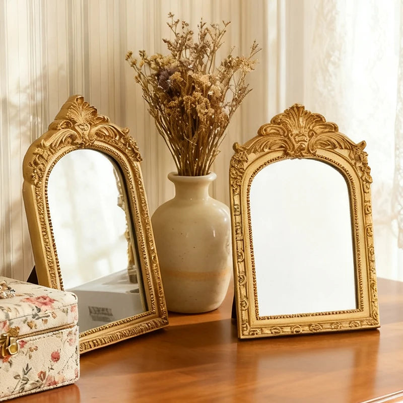 Miroir de Table Doré en Arche Sculptée, Style Vintage, 3 Formats