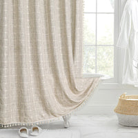 Rideau de Douche en Lin Jacquard à Glands, 10 Coloris, 5 Dimensions